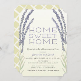Lavender Flower Sprigs Yellow House Warming Party Kaart
