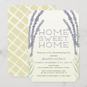 Lavender Flower Sprigs Yellow House Warming Party Kaart