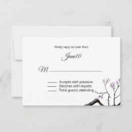 Lavender Flowering Branch Wedding RSVP Kaartje