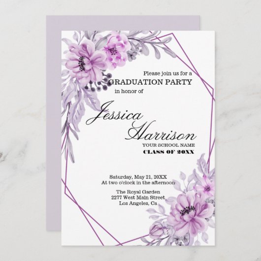 Lavender Flowers Afstuderen uitnodiging (Voorkant / Achterkant)