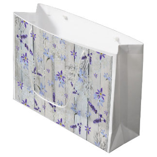 Lavender Flowers and Stems on White Wood Large Cadeautasje