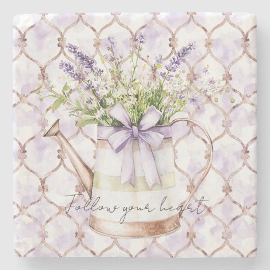 Lavender Flowers Bow Stenen Onderzetter (Voorkant)