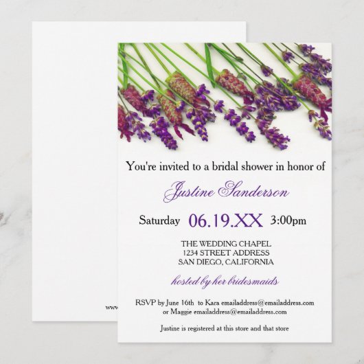 Lavender Flowers - Bridal Shower Invitation Kaart (Voorkant / Achterkant)