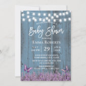 Lavender Flowers Butterfly Dusty Blue Baby shower Kaart (Voorkant)
