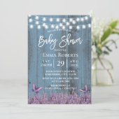 Lavender Flowers Butterfly Dusty Blue Baby shower Kaart (Staand voorkant)