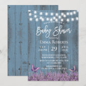 Lavender Flowers Butterfly Dusty Blue Baby shower Kaart (Voorkant / Achterkant)