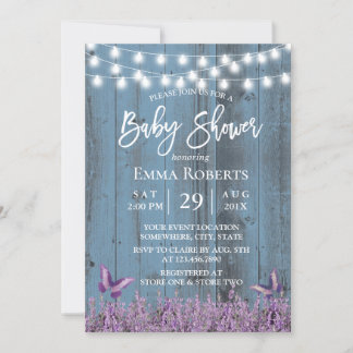 Lavender Flowers Butterfly Dusty Blue Baby shower Kaart