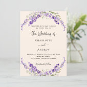Lavender flowers champage cream wedding kaart (Staand voorkant)
