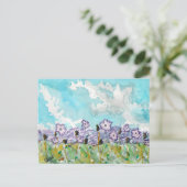 Lavender Flowers & Clouds Briefkaart (Staand voorkant)