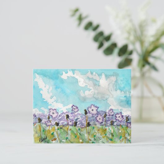Lavender Flowers & Clouds Briefkaart (Staand voorkant)