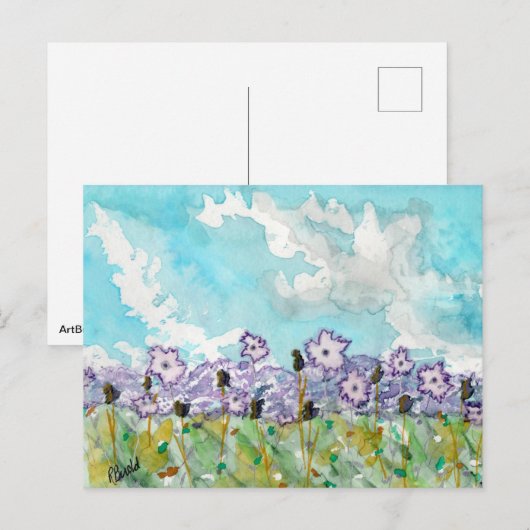 Lavender Flowers & Clouds Briefkaart (Voorkant / Achterkant)