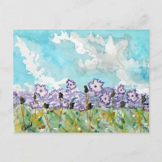 Lavender Flowers & Clouds Briefkaart (Voorkant)