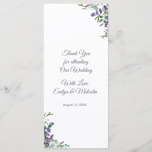 Lavender Flowers Eucalyptus Foliage Weddenschap Me Menu (Achterkant)