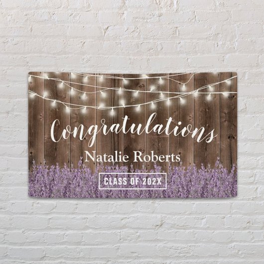 Lavender Flowers Graduy Party Rustic Barn Wood Spandoek
