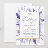 Lavender Flowers Lila Gold Lijst Floral Wedding Kaart (Voorkant / Achterkant)