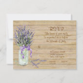 Lavender Flowers Mason Jar Waterverf Rustic Wood RSVP Kaartje (Voorkant)