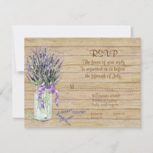 Lavender Flowers Mason Jar Waterverf Rustic Wood RSVP Kaartje (Voorkant)