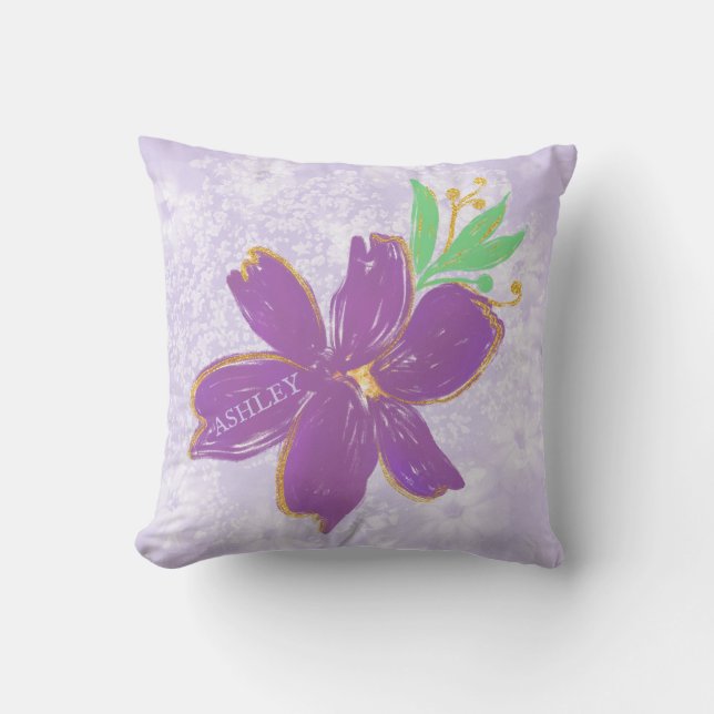 Lavender Flowers met gouden rand Kussen (Voorkant)