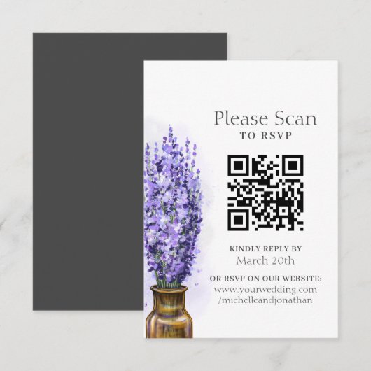 Lavender Flowers Modern Floral Wedding QR Code RSVP Kaartje (Voorkant / Achterkant)