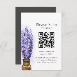Lavender Flowers Modern Floral Wedding QR Code RSVP Kaartje