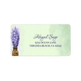 Lavender Flowers on Sage Green Floral Address Etiket