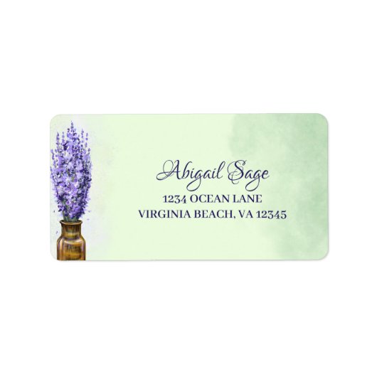 Lavender Flowers on Sage Green Floral Address Etiket (Voorkant)