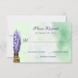 Lavender Flowers on Sage Green Floral Wedding RSVP Kaartje