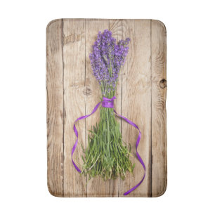 Lavender Flowers on Wooden Table Background Badmat