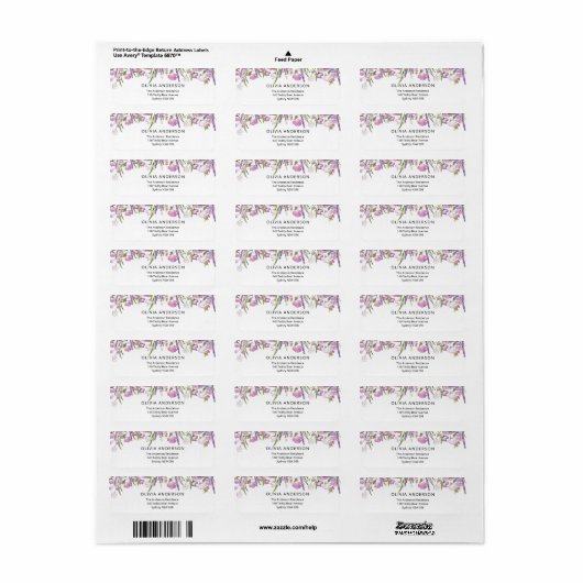 Lavender Flowers Return Address Label (Full Sheet)