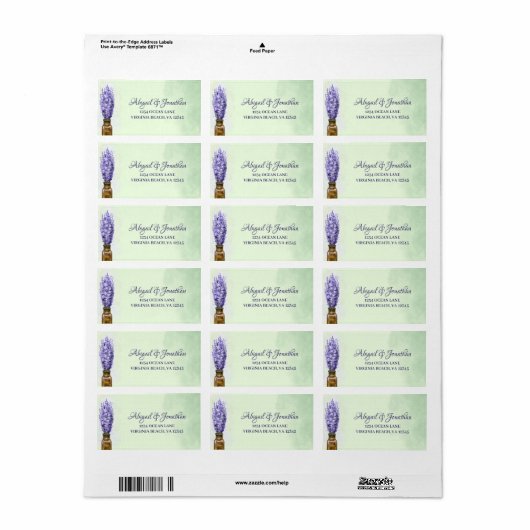 Lavender Flowers Sage Green Couple Weduwadres Etiket (Full Sheet)