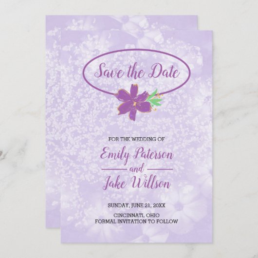 Lavender Flowers Save The Date (Voorkant / Achterkant)