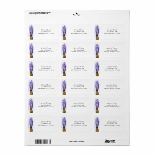 Lavender Flowers Stylish Modern Floral Address Etiket (Full Sheet)
