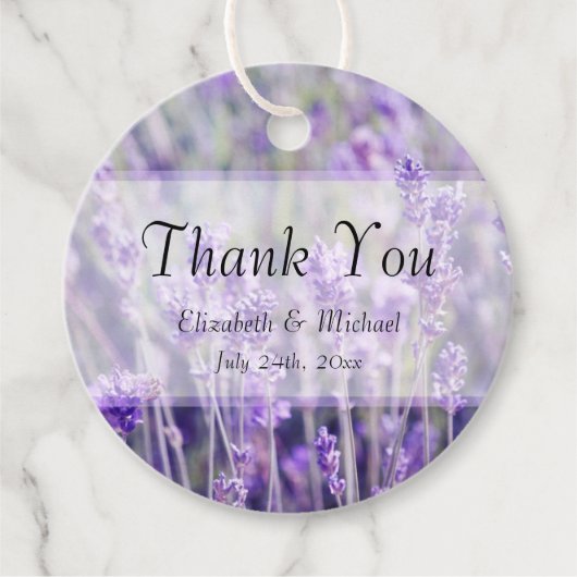 Lavender Flowers Weddenschap Bedankjes Labels (Voorkant)