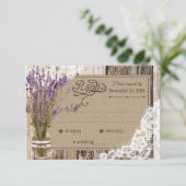 Lavender Flowers Wood Lace Rustic RSVP-kaart RSVP Kaartje (Staand voorkant)
