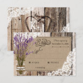 Lavender Flowers Wood Lace Rustic RSVP-kaart RSVP Kaartje (Voorkant / Achterkant)
