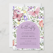 Lavender Fluttering Butterfly Greenery Baby Shower Kaart (Voorkant)