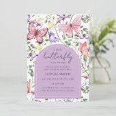 Lavender Fluttering Butterfly Greenery Baby Shower Kaart (Staand voorkant)