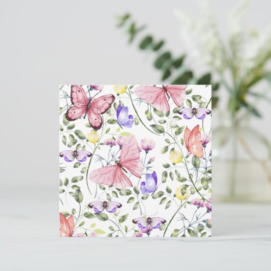 Lavender Fluttering Butterfly Greenery Square Bedankkaart (Staand voorkant)