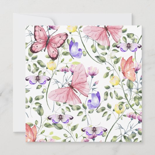 Lavender Fluttering Butterfly Greenery Square Bedankkaart (Voorkant)