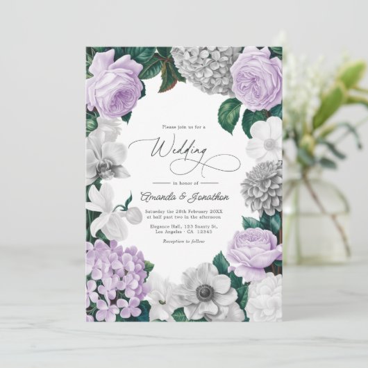 Lavender Fog, Heather Gray & Winter White Wedding Kaart (Staand voorkant)