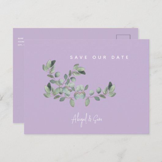 Lavender & Foliage Wedding Save the Date Briefkaart (Voorkant / Achterkant)