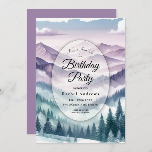 Lavender Frost in the Alpine Mist Birthday Party Kaart (Voorkant / Achterkant)