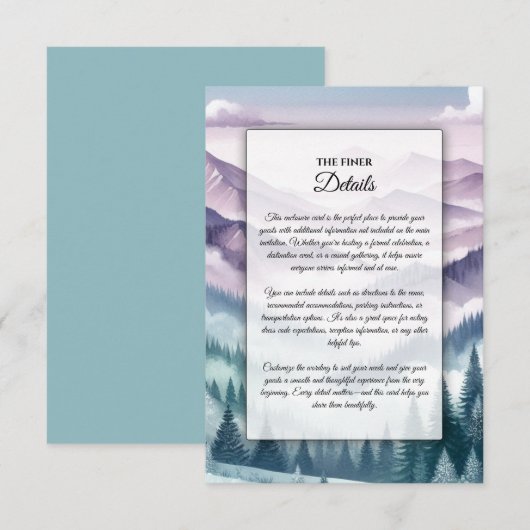 Lavender Frost in the Alpine Mist Wedding Informatiekaartje (Voorkant / Achterkant)
