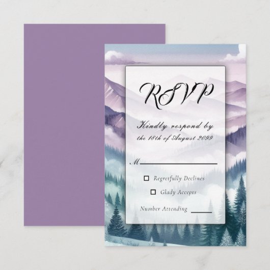 Lavender Frost in the Alpine Mist Wedding RSVP Kaartje (Voorkant / Achterkant)