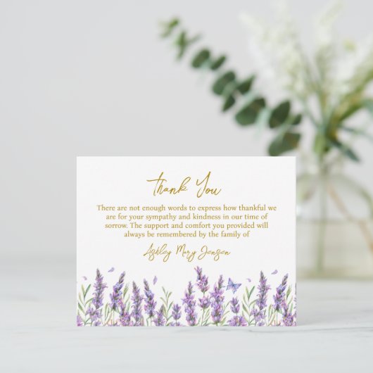 Lavender Funeral Thank You Card Bereavement Bedankkaart (Staand voorkant)