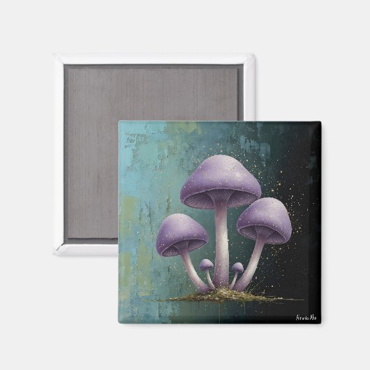 Lavender Fungus - Vintage Botanical Art Magnet (Voorkant / Achterkant)