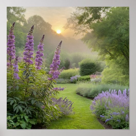 Lavender Garden at Sunrise – Peaceful Floral Lands Poster (Voorkant)