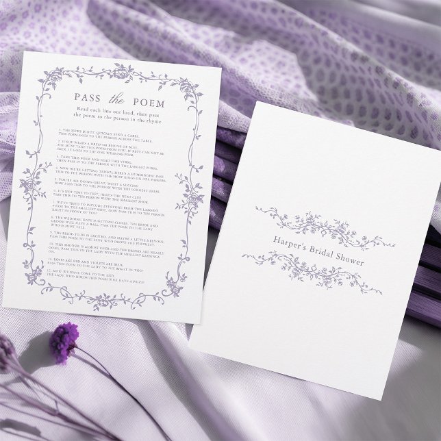 Lavender 'Geef het Gedicht door' Bruidsjonker Spel (Front & Back)