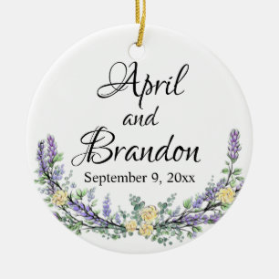 Lavender, gele rozen en Eucalyptus Keramisch Ornament