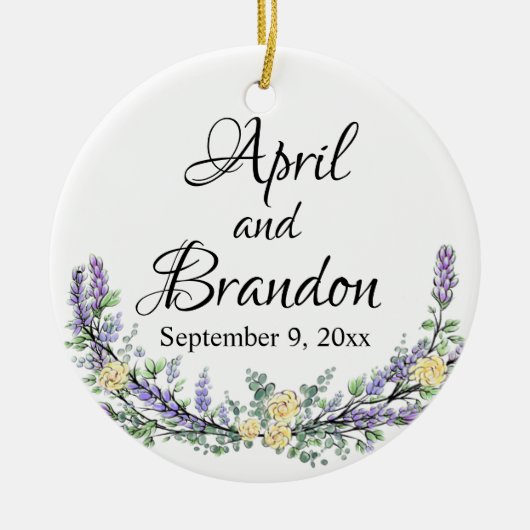 Lavender, gele rozen en Eucalyptus Keramisch Ornament (Voorkant)